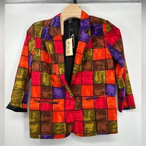 Vintage Options patchwork 70s multicolor Melrose Silk Blazer size‎ 12 NWT